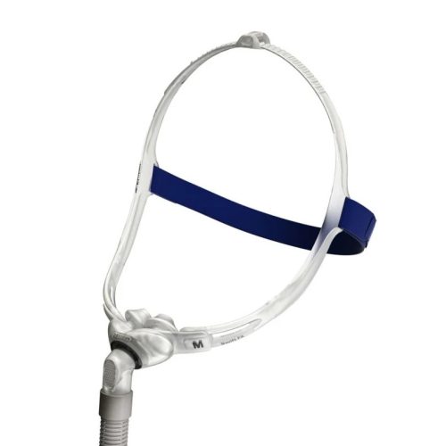 ResMed Swift FX nasal pillows CPAP mask with clear frame and blue headgear